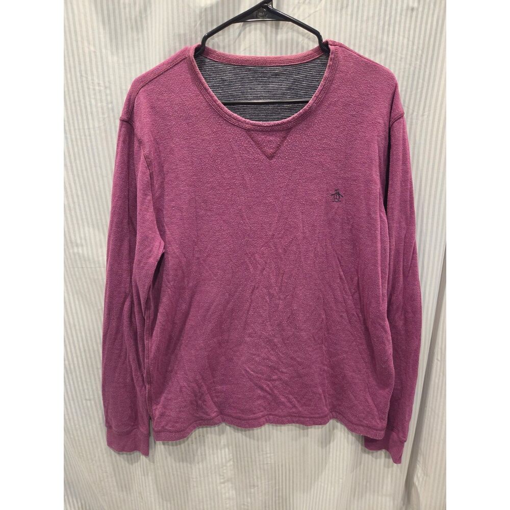 Original Penguin Reversible Double Layer Knit Pullover Heather Mauve Boxy L